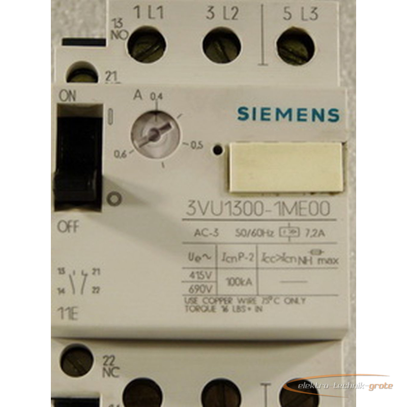gebraucht Motorschutz Motorschutzschalter Siemens 3VU1300-MF00 0,6-1,0A 