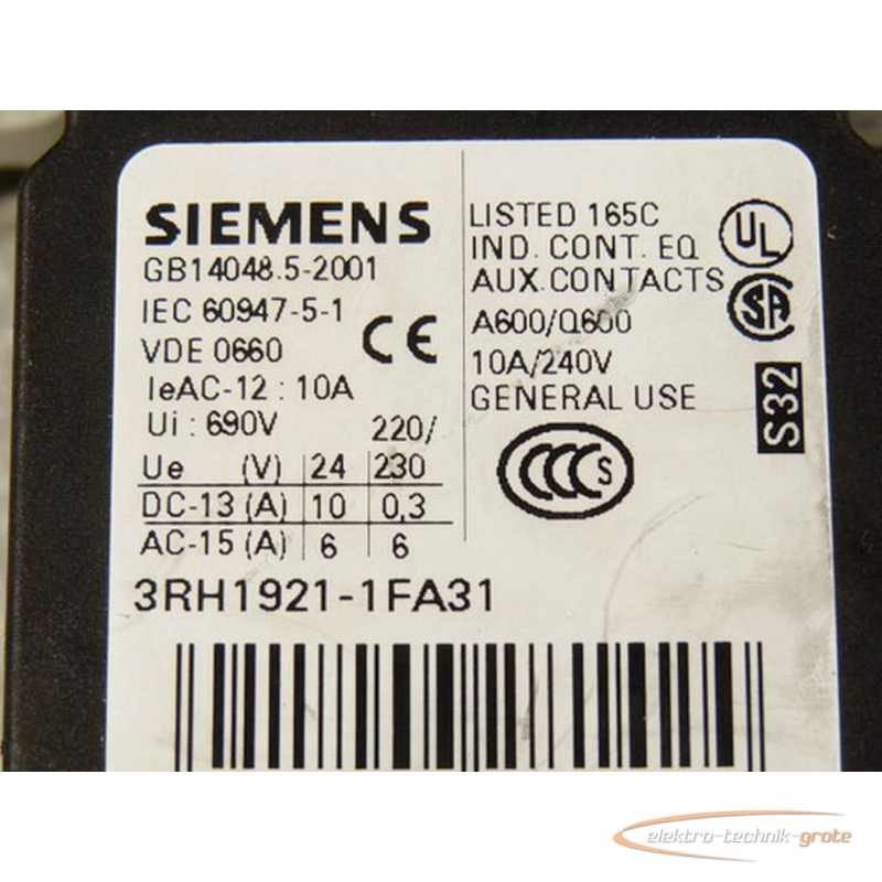 2x Siemens 3RT1024-1B..4 Schütz 3-5,5 kW 400V Spule 24VDC 3RH1921-1HA22 