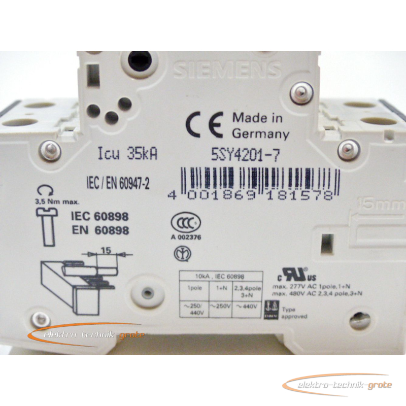 ungebraucht Siemens 5SY4201-7 Leitungsschutzschalter C1 -OVP 