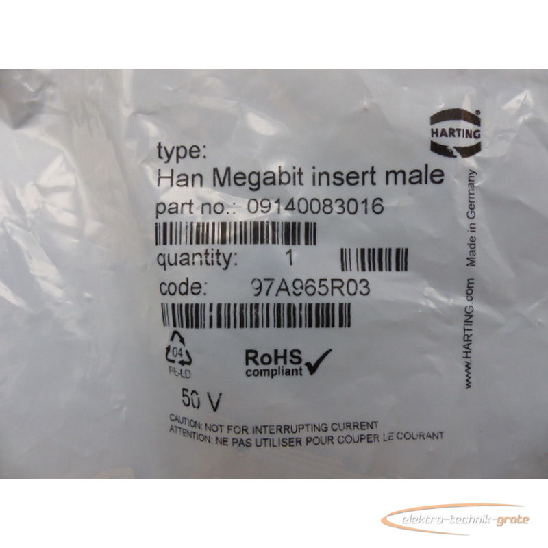 Harting 09140083016 Han Megabit insert male 50 V > unused!