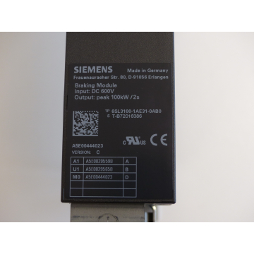 Siemens 6SL3100-1AE31-0AB0 Braking Module SN:T-B72016386 > ungebraucht! <