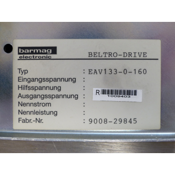 Barmag EAV133-0-160 BELTRO-DRIVE SN:9008-29845