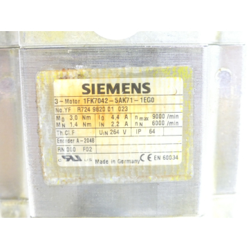 Siemens 1FK7042-5AK71-1EG0 Synchronservomotor SN:YFR724982001023