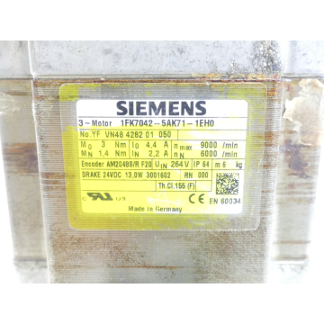 Siemens 1FK7042-5AK71-1EH0 Synchronous servo motor SNYFVN48428201050
