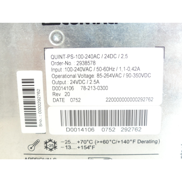 Phoenix Contact Quint-PS-100-240AC / 24DC / 2,5 Stromversorgung SN:0000292762
