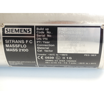 Siemens SITRANS F C MASSFLOW MASS 2100 FDK: 083L2551 SN:287971N104