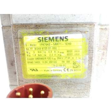 Siemens 1FK7042-5AK71-1EH0 synchronous servo motor SN:YFW249872001002