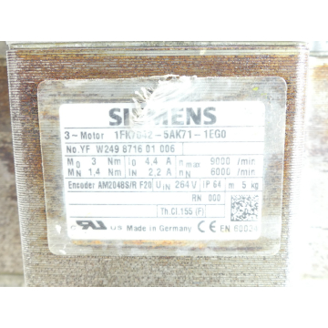 Siemens 1FK7042-5AK71-1EG0 Synchronous servo motor SN:YFW249871601006