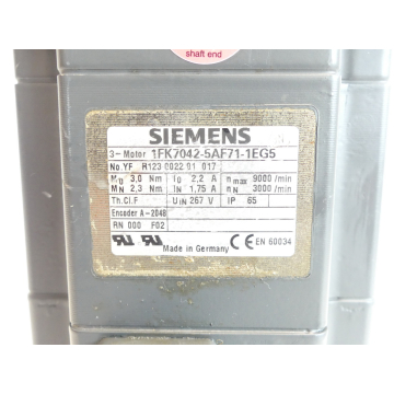 Siemens 1FK7042-5AF71-1EG5 synchronous servo motor SN:YFR123002201017