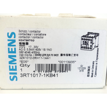 Siemens 3RT1017-1KB41 Contactor E-Stand 05 - unused! -