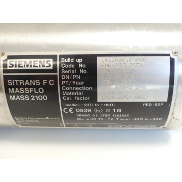 Siemens SITRANS F C MASSFLOW MASS 2100 FDK: 083L2551 SN:200271N284