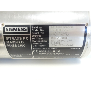 Siemens SITRANS F C MASSFLOW MASS 2100 FDK: 083L2551 SN:289071N124