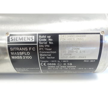 Siemens SITRANS F C MASSFLOW MASS 2100 FDK: 083L2551 SN:302971N314