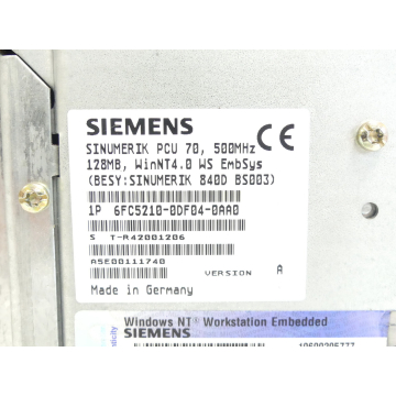 Siemens 6FC5210-0DF04-0AA0 PCU 70 Version A SN:T-R42001206