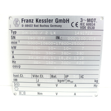 Franz Kessler DM 100 / 2 LX Drehstrom-Asynchronmotor SN:190072 - ungebraucht! -