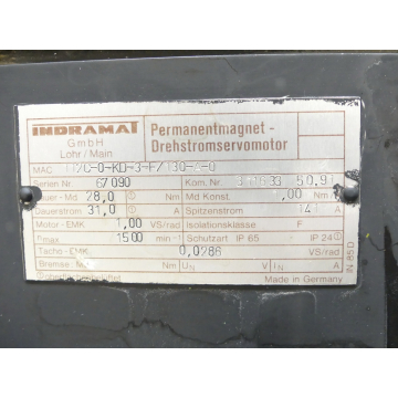 Indramat MAC112C-0-KD-3-F / 130-A-0 Permanent Magnet Motor SN:67090