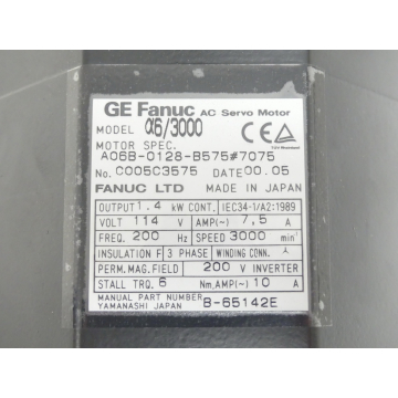 Fanuc A06B-0128-B575 # 7075 AC Servo Motor SN:C005C3575 - ungebraucht! -
