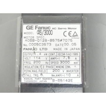 Fanuc A06B-0128-B575 # 7075 AC Servo Motor SN:C005C3573 - ungebraucht! -