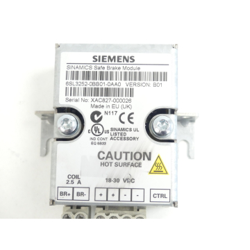 Siemens 6SL3252-0BB01-0AA0 Bremsrelais Version: B01 SN:XAC827-000026