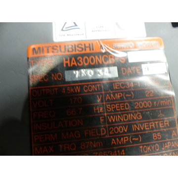 Mitsubishi HA300NCB-S SPEC NO 7XO01 + Encoder OSA104 SN J4AVP3XX78R ungbr.